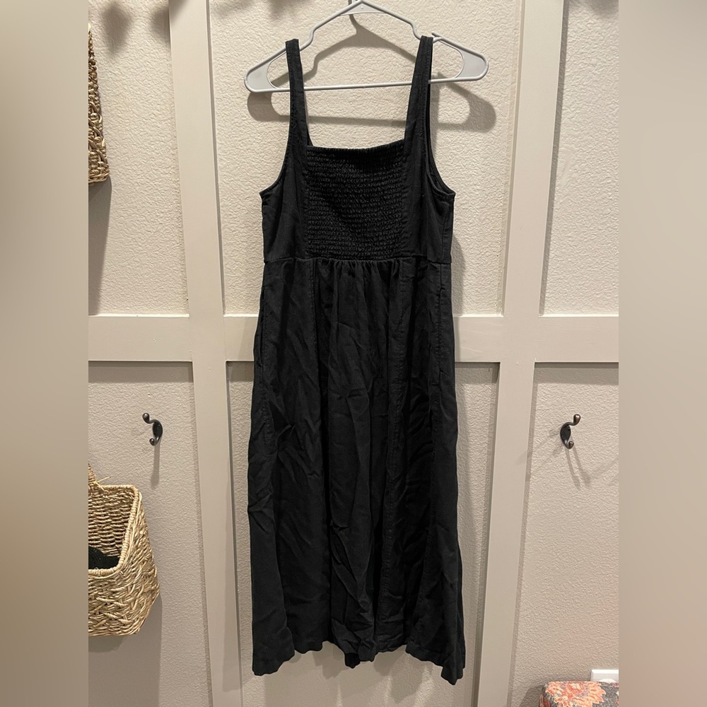 Elegant Black Linen Blend Sleeveless Midi Dress Old Navy - Like New - Picture 3 of 5